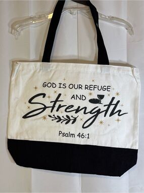 Canvas Scripture Tote Bag - "God is Our Refuge and Strength"